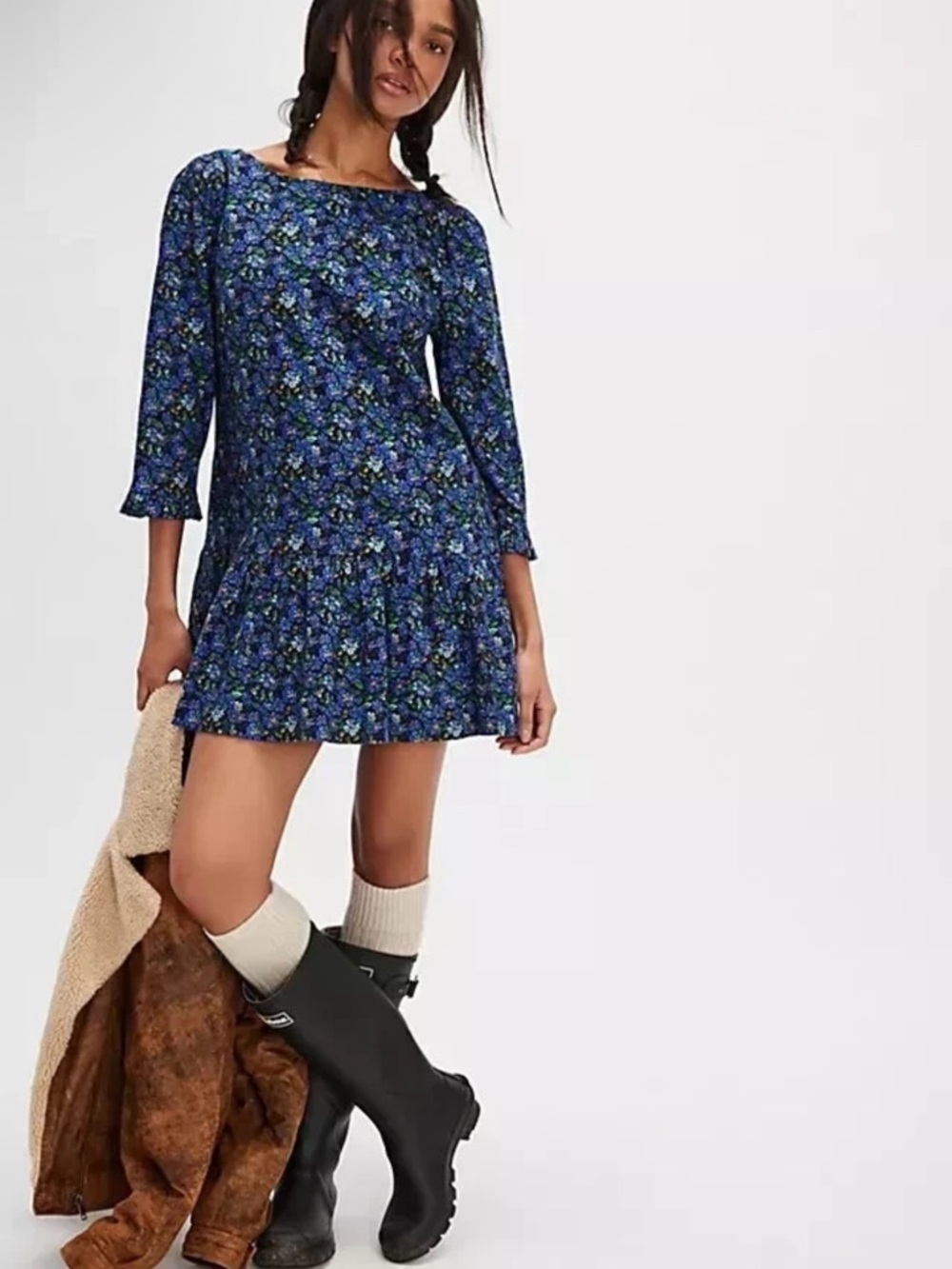 Free People The Avenue Blue Floral Mini Dress